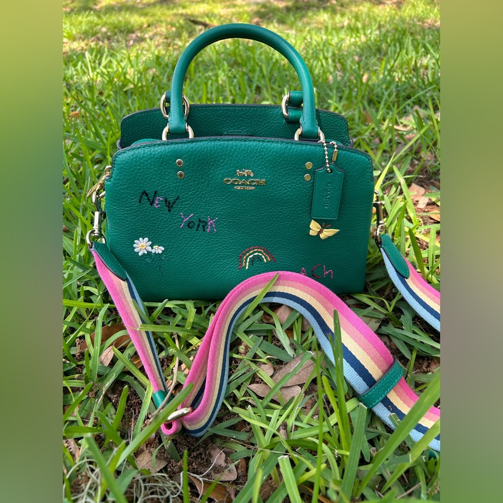 Rare Coach Mini Lillie Leather Satchel with Diary Embroidery and Striped Strap